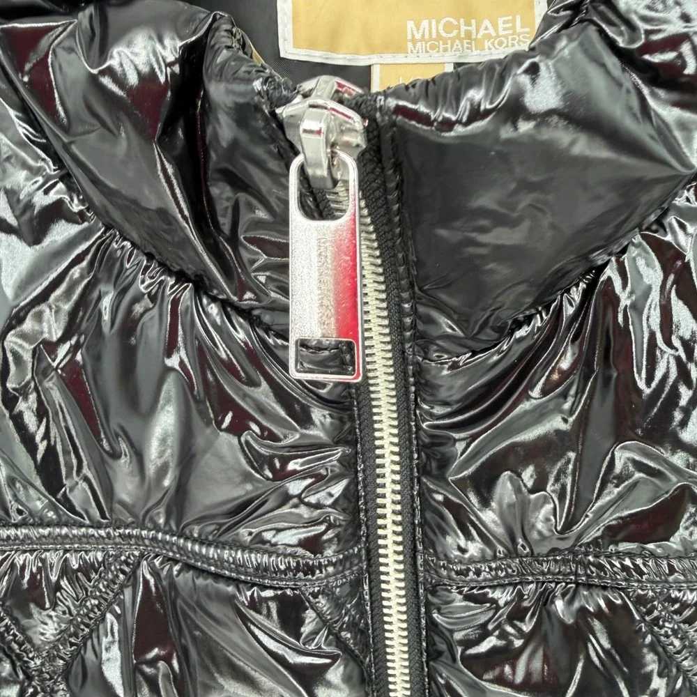 Michael Kors Quilted Puffer Vest Women Large Black Shiny Streetwear Luxe Winter